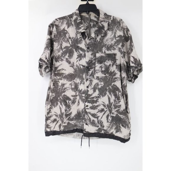 Kazuyuki kumagai attachment men 4 short sleeve button up palm print linen cotton - Picture 1 of 16